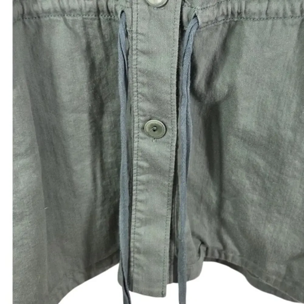 Eileen Fisher‎ Soft Organic Cotton Twill Round Neck Drawstring Jacket Sz M Green